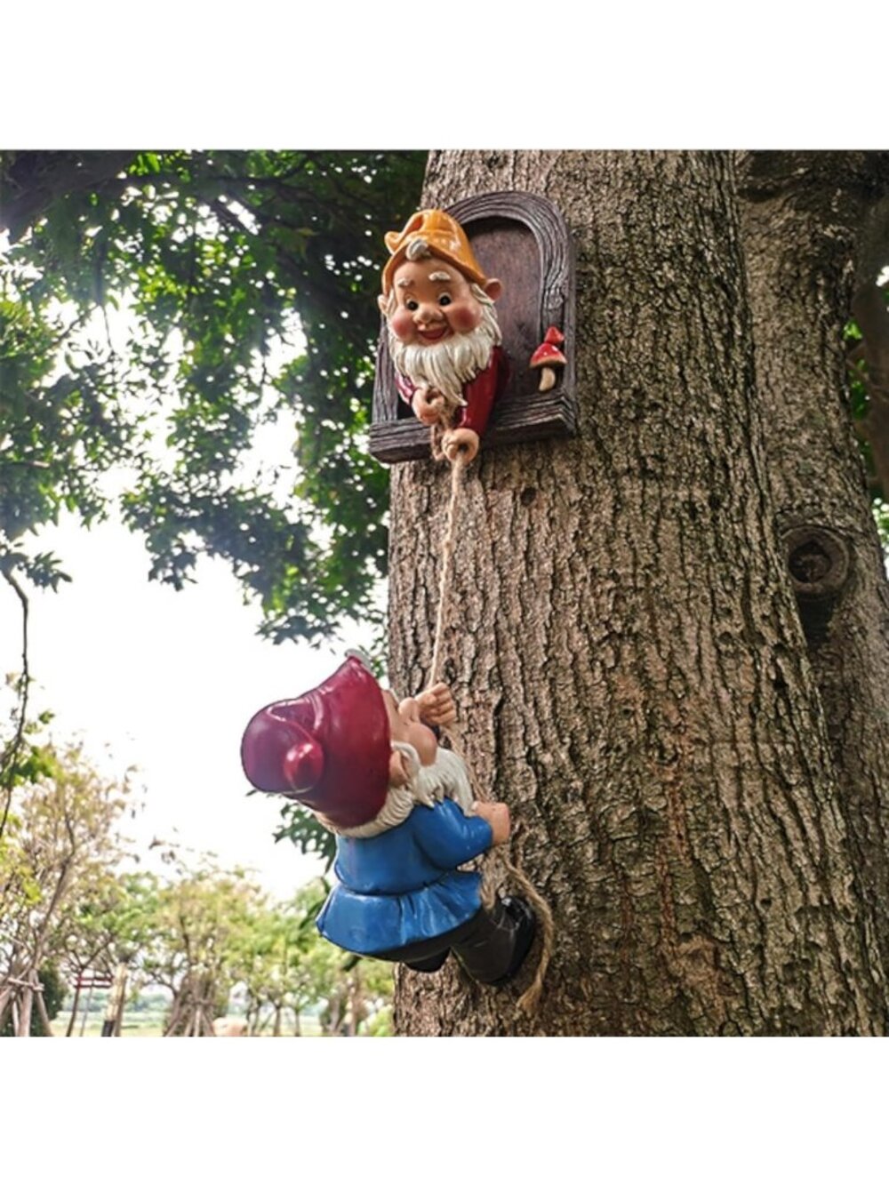 Whimsical Gnome Garden Decor - Climbing Tree Face Statue for Outdoor Lawn Art